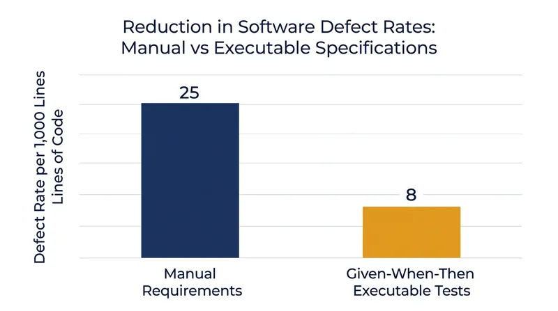 Executable specifications significantly reduce defect rates by eliminating ambiguity before code is written.