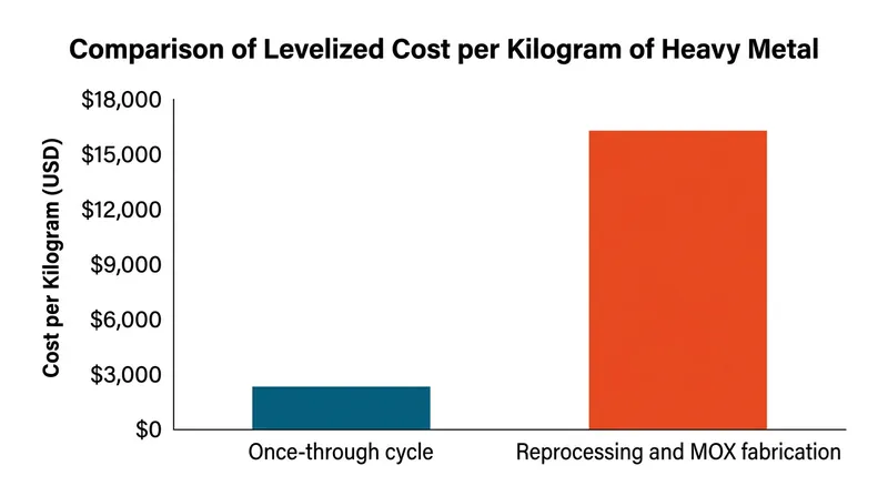 Chemical separation and mixed-oxide fuel fabrication cost significantly more than mining and enriching fresh uranium.