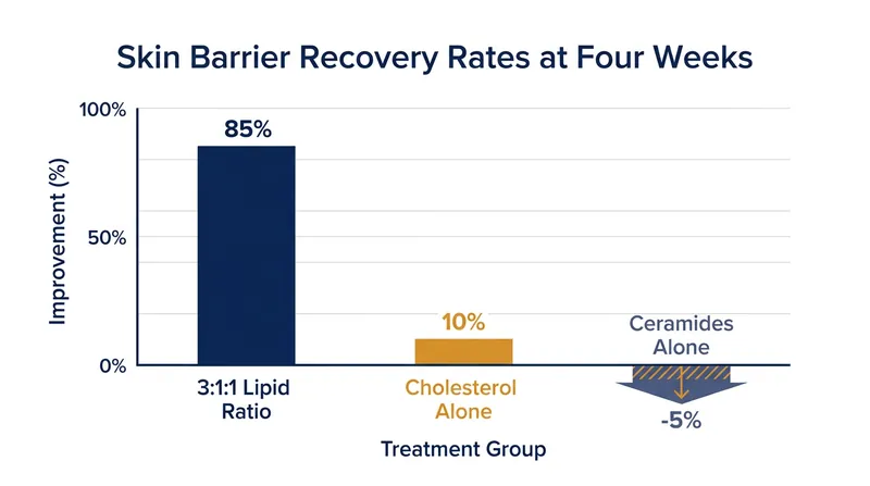 Applying an incomplete lipid mixture actively delays barrier recovery compared to a physiological 3:1:1 formulation.