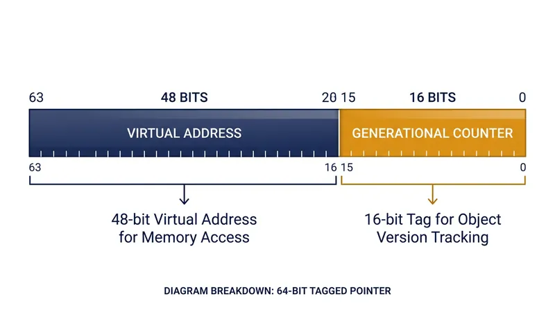 x86-64 architectures leave the upper 16 bits of a pointer unused, allowing developers to embed a version counter.