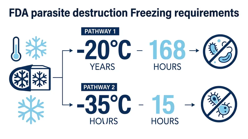 Commercial flash-freezing is the only FDA-approved method for destroying parasites in fish intended for raw or acid-cooked consumption.