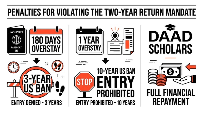 Bypassing the return requirement carries severe immigration and financial penalties.