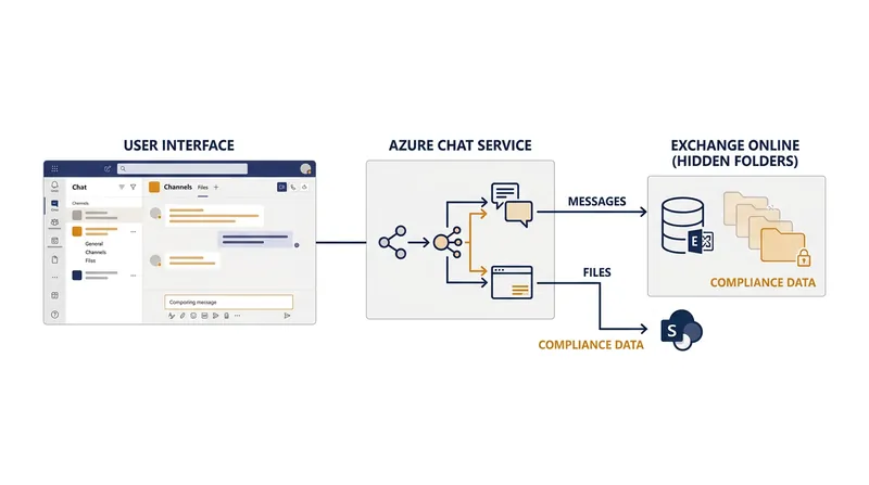Every Teams message is written to both an active Azure chat database and a hidden Exchange Online compliance folder.