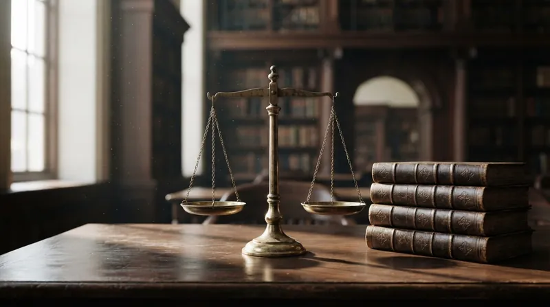 A wooden judge's gavel resting on top of thick European legal codes on a desk.
