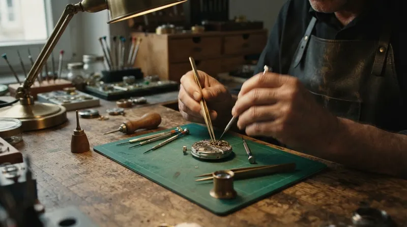Illustration: Setting the hands to 6:30 ensures the driving mechanism is completely disengaged from the calendar wheel.