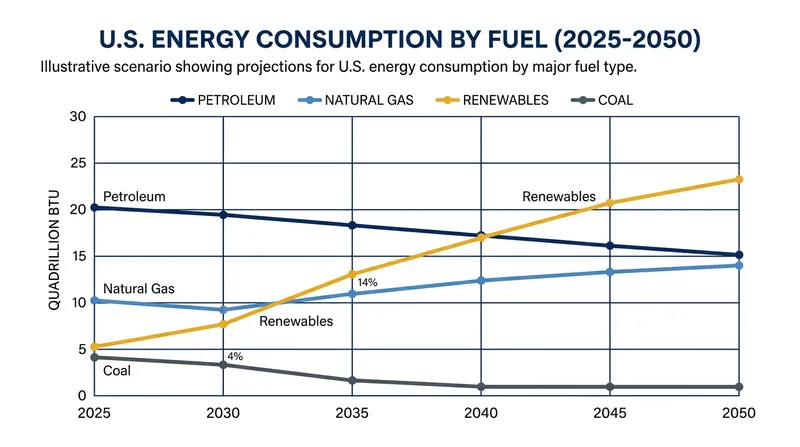Despite economic growth, total U.S. energy consumption remains relatively flat as efficiency gains offset new demand.