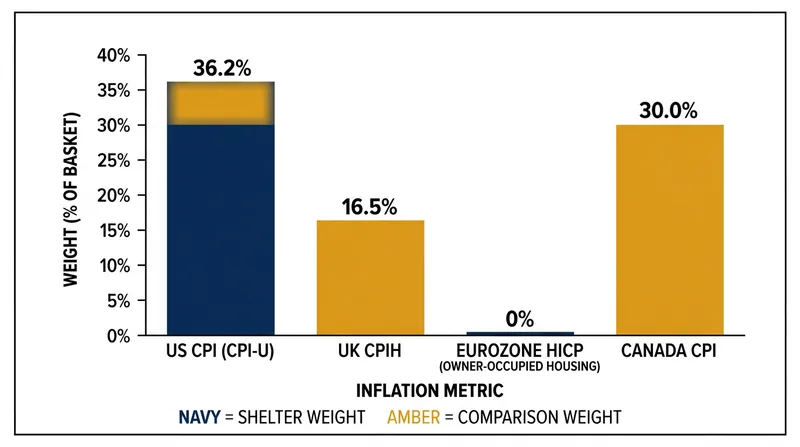 The European Central Bank currently excludes owner-occupied housing entirely from its primary inflation metric.