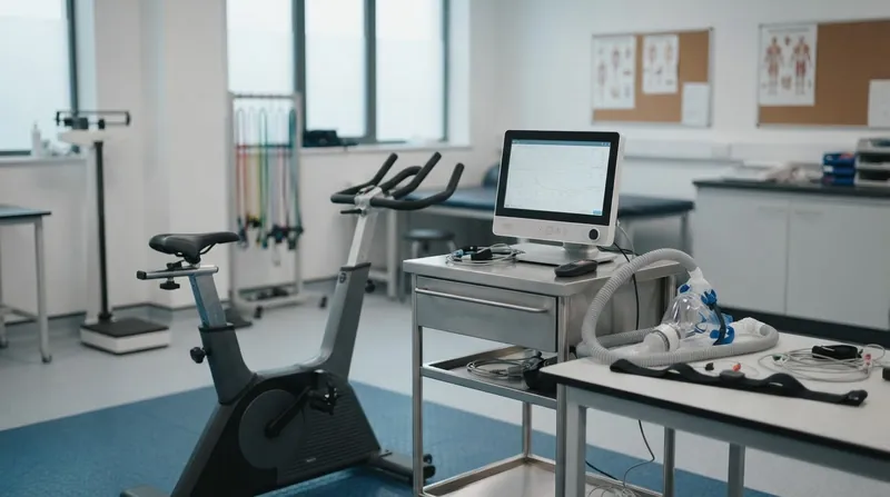 An athlete wearing a respiratory mask runs on a treadmill during a maximal oxygen uptake test.