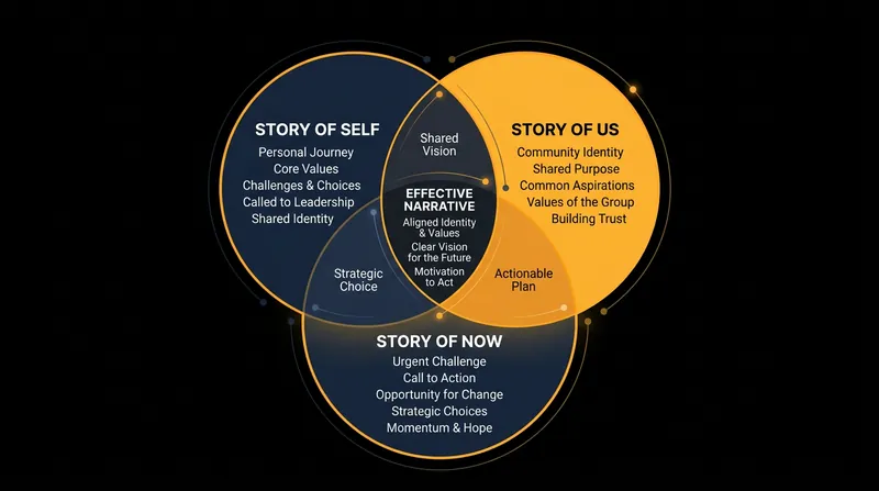 The three sequential components of Marshall Ganz's Public Narrative model.