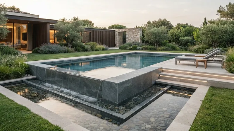 Illustration: Architects sometimes integrate the surge capacity into the visible design by using a lower reflecting pool as the balance tank.