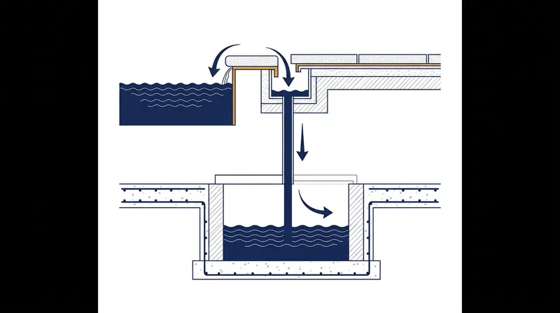Water displaced by bathers spills into the perimeter channel and flows by gravity into the balance tank.