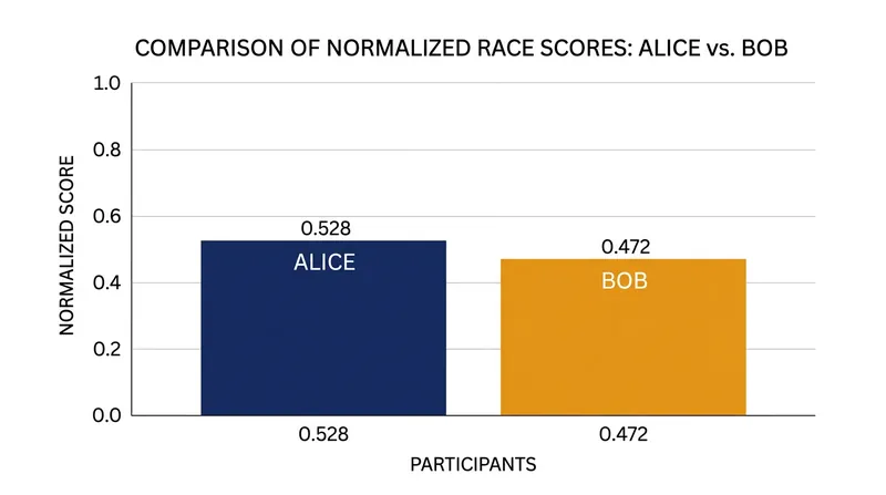 In a two-person evaluation, Alice's technical advantage secures her the top rank.