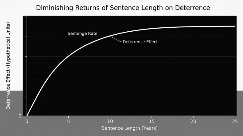 The marginal deterrent value of additional years in prison drops sharply after the initial sentence.