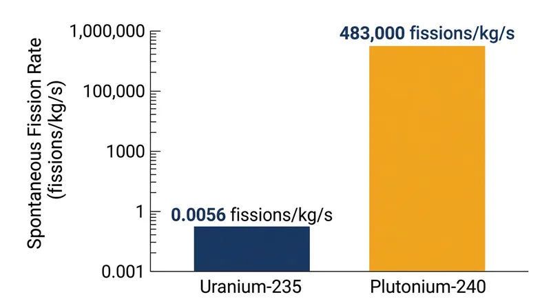The spontaneous fission rate of plutonium-240 is orders of magnitude higher than that of uranium-235.