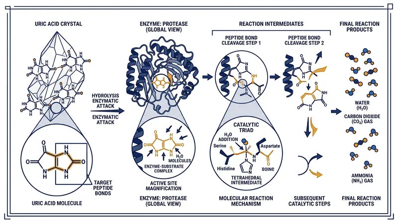 Bio-enzymatic cleaners deploy biological catalysts to chemically sever the bonds of the uric acid molecule, reducing it to volatile gases that evaporate harmlessly.