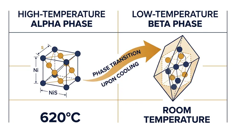 Nickel sulfide expands by roughly four percent as it transitions from its high-temperature alpha-phase to its stable beta-phase.