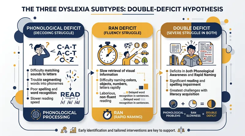 The Double-Deficit Hypothesis categorizes reading impairments into three distinct cognitive profiles.
