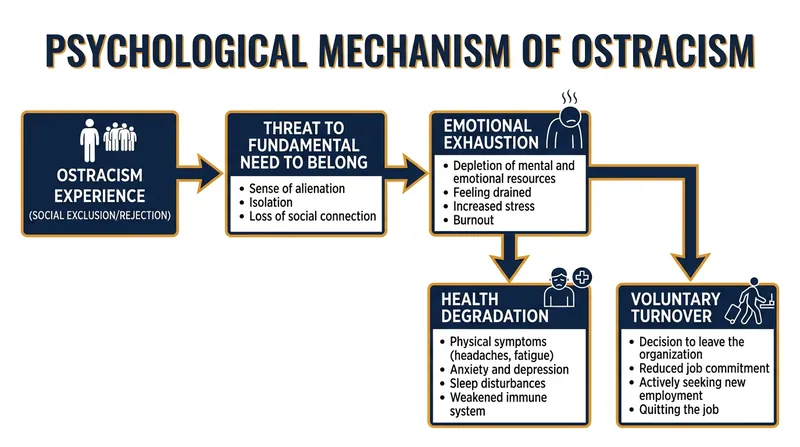 The psychological toll of workplace exclusion directly degrades physical health and organizational citizenship behaviors.