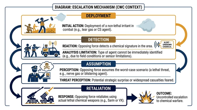 The battlefield ban is designed to prevent a non-lethal chemical deployment from triggering a lethal chemical retaliation.