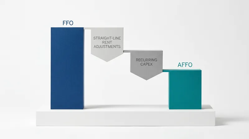 Adjusted Funds From Operations (AFFO) removes non-cash straight-line rent to reveal true dividend capacity.