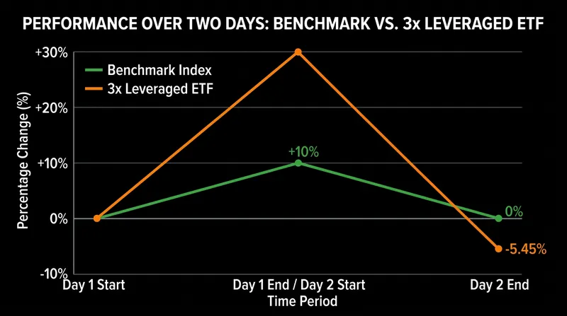 Even when the underlying index finishes flat, the daily reset mechanism leaves the leveraged fund with a permanent loss of principal.