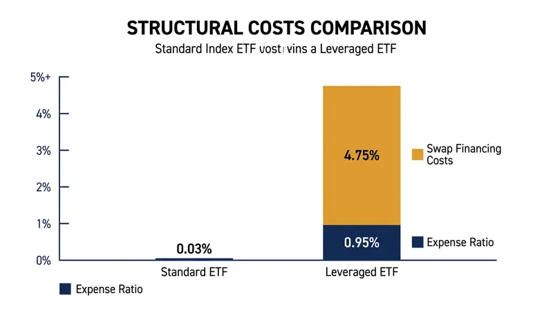 Beyond mathematical decay, leveraged funds carry significantly higher management fees and embedded swap financing costs.