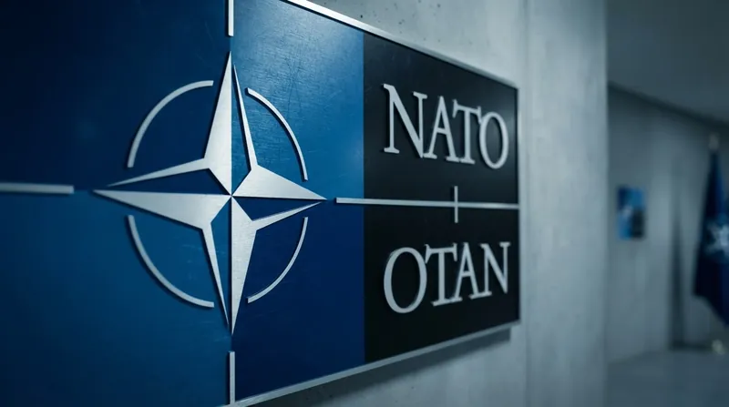 Gen. Alexus Grynkewich in military uniform speaking at a podium with NATO flags in the background.