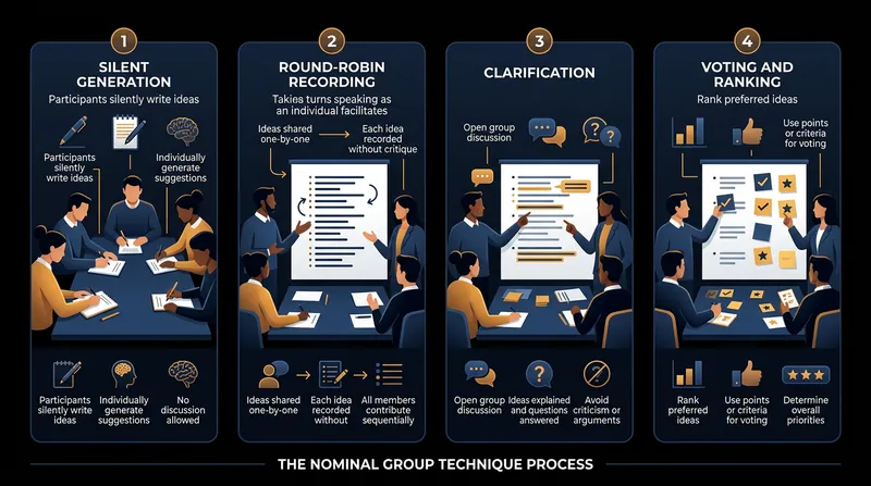 The four-step procedural sequence of the Nominal Group Technique.