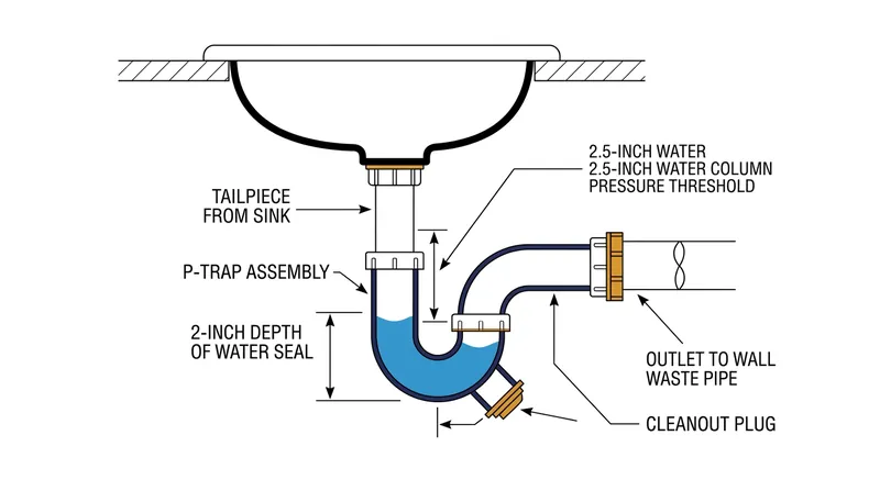 A standard P-trap holds a 2-inch water seal that requires just 0.09 psi of negative pressure to break.