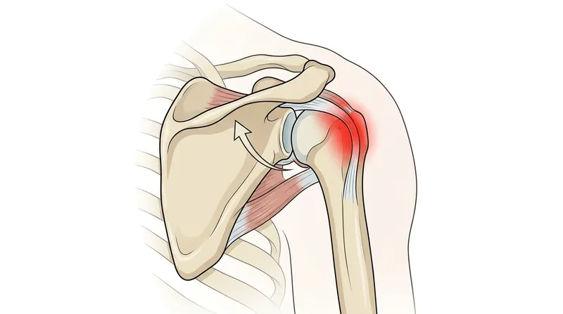 Anterior scapular tipping rotates the socket downward, driving the arm bone into the fragile anterior capsule.