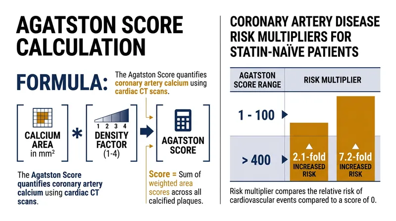 The Agatston score multiplies plaque area by density, meaning that as statins densify the plaque, the score mathematically increases.