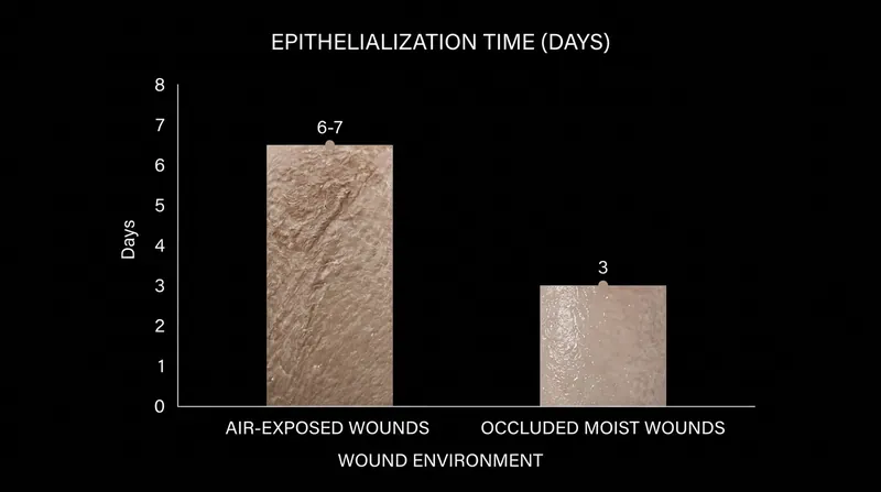 Superficial wounds heal in half the time when kept moist compared to being left open to the air.