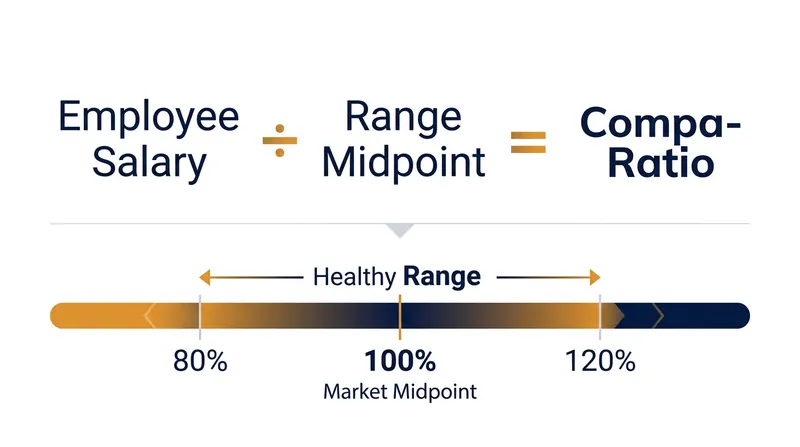 The compa-ratio evaluates a worker's base salary against the exact midpoint of their designated pay band.