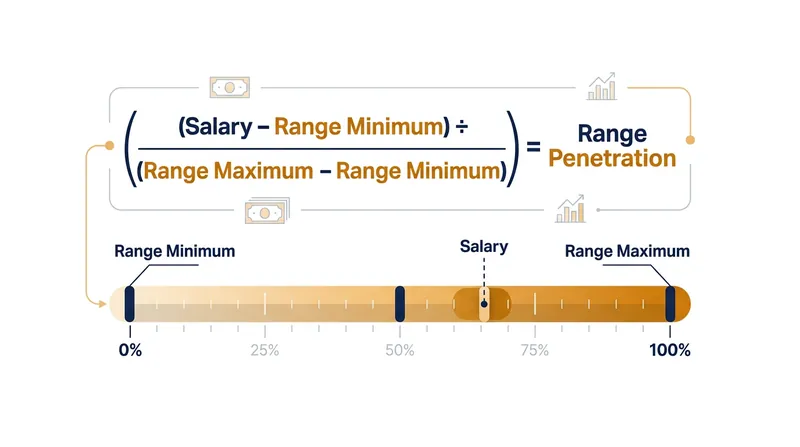 Range penetration measures how far an employee has progressed from the absolute bottom of their band to the top.