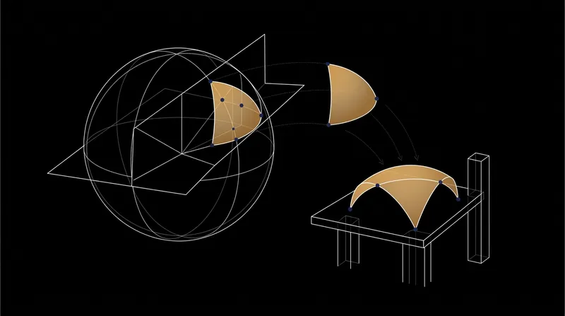 A pendentive is geometrically derived by slicing a sphere to create a flat circular top and a square base.