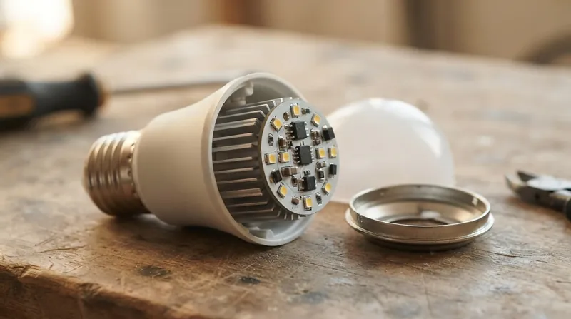 Illustration: Premium enclosed-rated bulbs use thermal potting compound to draw heat away from the sensitive capacitor.