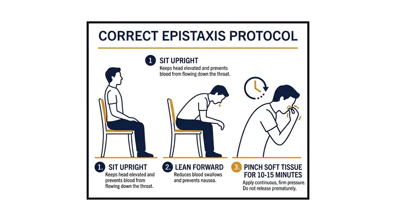 The evidence-based protocol for managing an anterior nosebleed prioritizes airway protection and mechanical pressure.