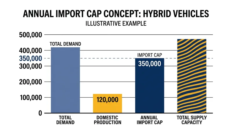 The WTO safeguard rules enforce a hard volume stop at 350,000 units annually.