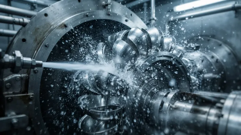 Illustration: Discharged water falls vertically into the tailrace after transferring its kinetic energy to the spinning wheel.