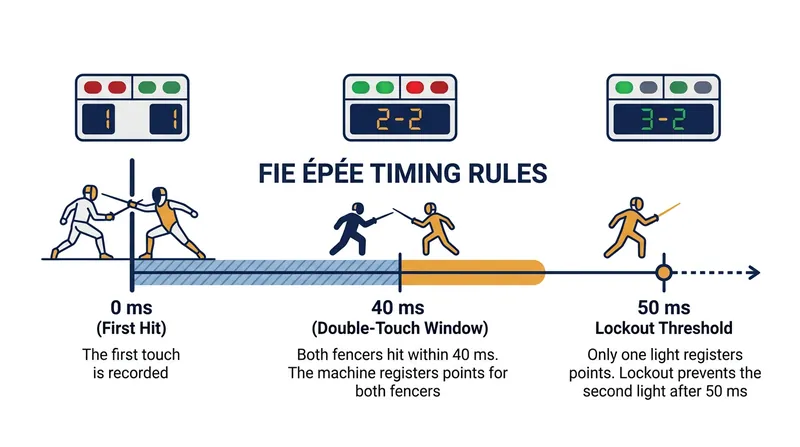 The electrical apparatus locks out the second hit if it arrives more than 50 milliseconds late.