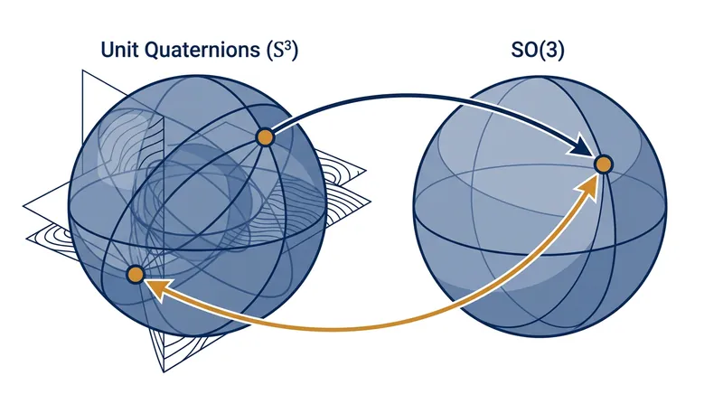 For every physical rotation in 3D space, there are exactly two unit quaternions that represent it.