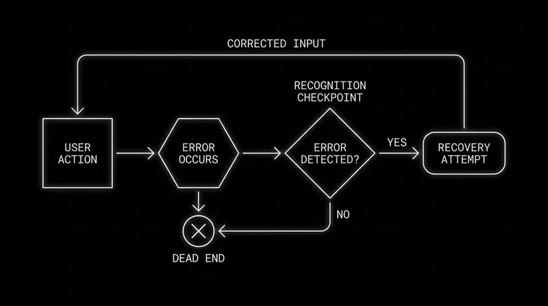 Minimalist design treats errors as learning opportunities, providing explicit checkpoints for recovery.