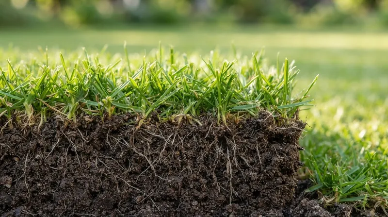 Illustration: A shallow root system leaves the turf entirely dependent on the top two inches of soil moisture.