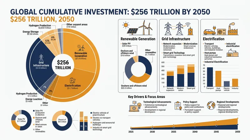 The $256 trillion investment pathway requires massive capital reallocation toward grid modernization and end-use electrification.