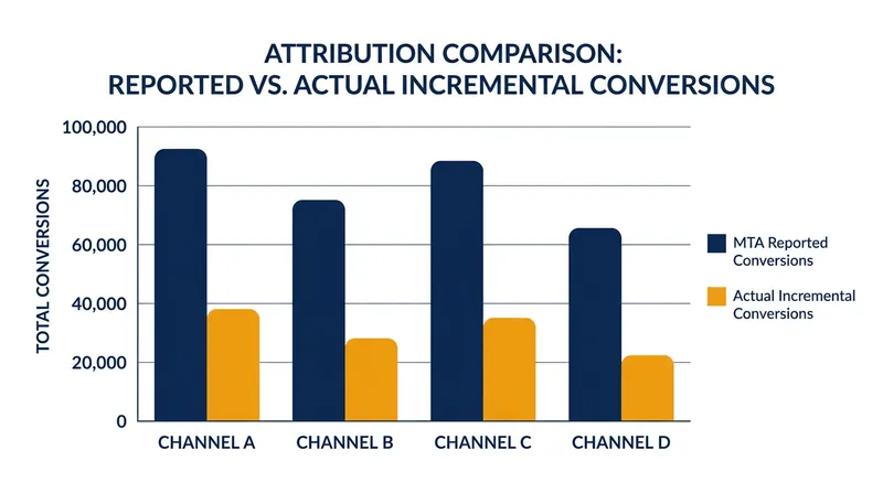 Multi-touch attribution structurally overcounts conversions by claiming credit for pre-existing baseline demand.