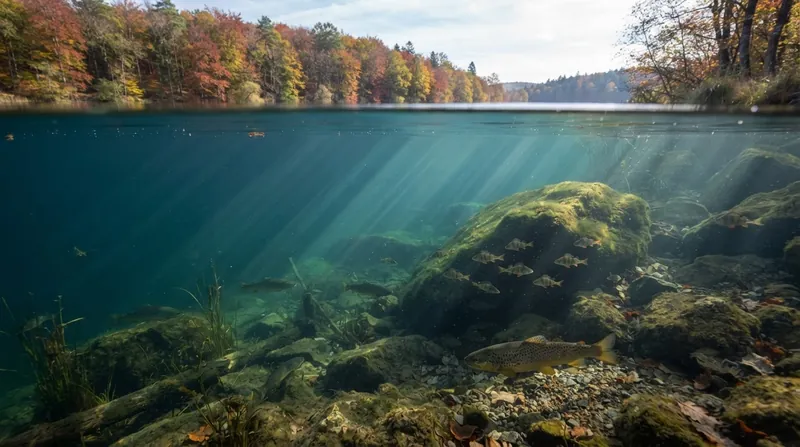 Illustration: The sudden mixing of the water column temporarily disorients fish but ultimately provides them with a newly oxygenated deep-water habitat.