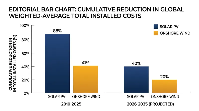 Cost declines are projected to continue through 2035, but at roughly half their previous pace.