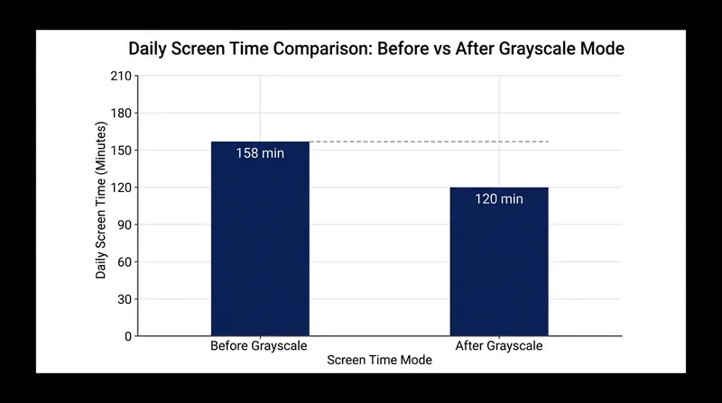 Medical students who enabled grayscale mode organically reduced their daily screen time by 38 minutes.
