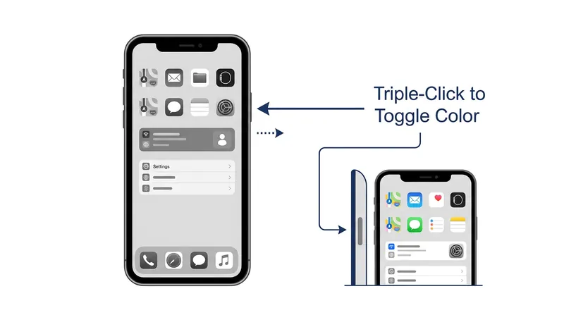 Mapping the grayscale toggle to a physical button allows users to briefly view photos in color.