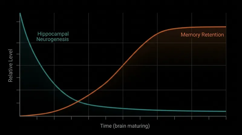 As the rate of new cell birth slows down, the brain's ability to retain long-term memories increases.
